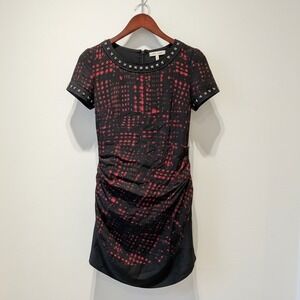 Isabel Marant Étoile Black Red Silk Dress Studded Neckline Size 1 Ruched